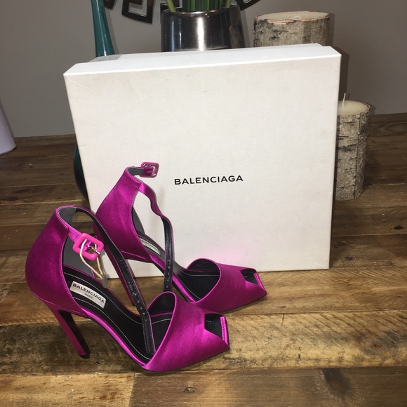 New Balenciaga Satin Broken Heel Peep Toe Pumps - Picture 3 of 8
